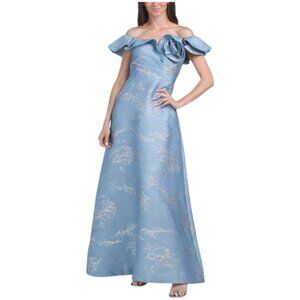 TERI JON Jacquard Ruffle Off The Shoulder Gown